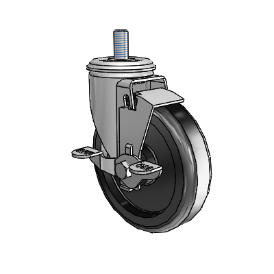 2 Series Threaded Stem Zinc Swivel Caster Caster with 5 x 1.25 Black Polyolefin Wheel and Top Lock Brake
