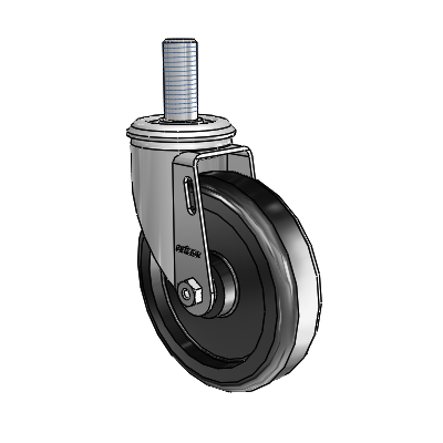 2 Series Threaded Stem Zinc Swivel Caster Caster with 5 x 1.25 Black Polyolefin Wheel