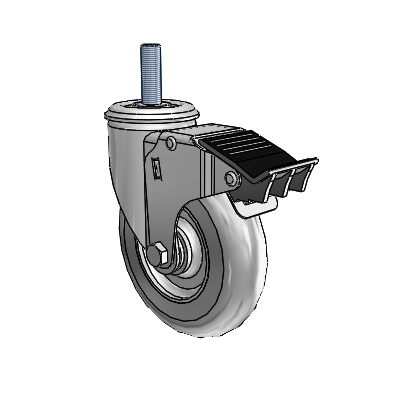 2 Series Threaded Stem Zinc Swivel Caster Caster with 5 x 1.3125 Grey on Grey Performa Rubber (Round) Wheel and Total Lock Brake