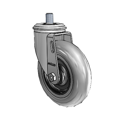 2 Series Threaded Stem Zinc Swivel Caster Caster with 5 x 1.3125 Grey on Black Performa Rubber (Round/Conductive) Wheel