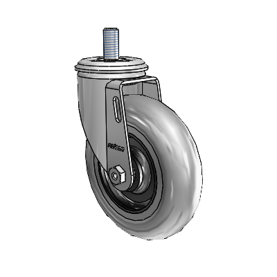 2 Series Threaded Stem Zinc Swivel Caster Caster with 5 x 1.3125 Grey on Black Performa Rubber (Round/Conductive) Wheel