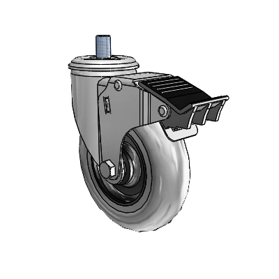 2 Series Threaded Stem Zinc Swivel Caster Caster with 5 x 1.3125 Grey on Black Performa Rubber (Round/Conductive) Wheel and Total Lock Brake