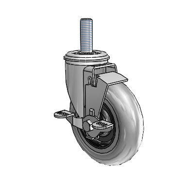 2 Series Threaded Stem Zinc Swivel Caster Caster with 5 x 1.3125 Grey on Black Performa Rubber (Round/Conductive) Wheel and Top Lock Brake