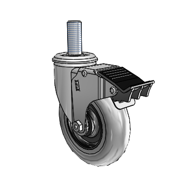 2 Series Threaded Stem Zinc Swivel Caster Caster with 5 x 1.3125 Grey on Black Performa Rubber (Round/Conductive) Wheel and Total Lock Brake