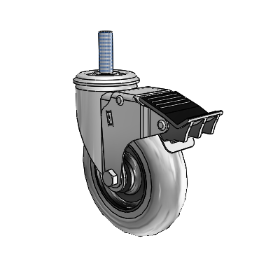 2 Series Threaded Stem Zinc Swivel Caster Caster with 5 x 1.3125 Grey on Black Performa Rubber (Round/Conductive) Wheel and Total Lock Brake