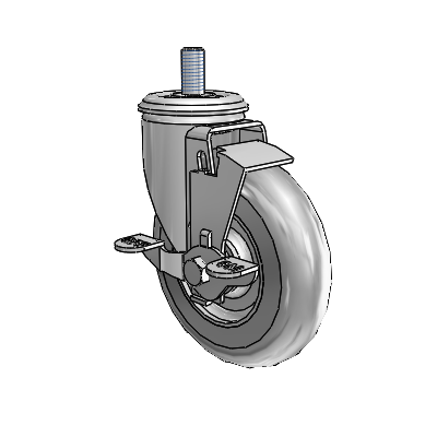 2 Series Threaded Stem Zinc Swivel Caster Caster with 5 x 1.3125 Grey on Grey Performa Rubber (Round) Wheel and Top Lock Brake