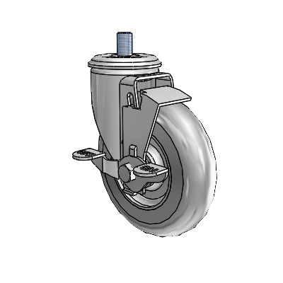 2 Series Threaded Stem Zinc Swivel Caster Caster with 5 x 1.3125 Grey on Grey Performa Rubber (Round) Wheel and Top Lock Brake