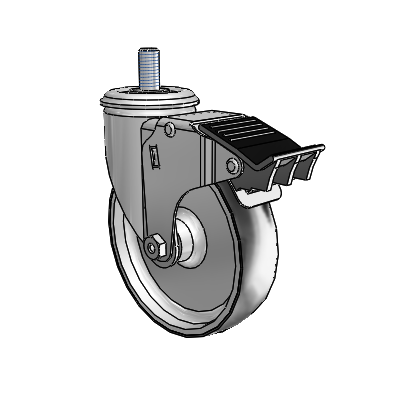 2 Series Threaded Stem Zinc Swivel Caster Caster with 5 x 1.25 Black on Silver ThermoTech Wheel and Total Lock Brake