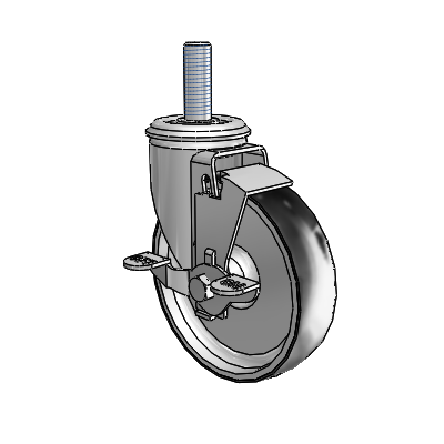 2 Series Threaded Stem Zinc Swivel Caster Caster with 5 x 1.25 Black on Silver ThermoTech Wheel and Top Lock Brake