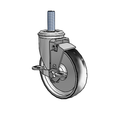 2 Series Threaded Stem Zinc Swivel Caster Caster with 5 x 1.25 Black on Silver ThermoTech Wheel and Top Lock Brake