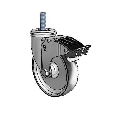 2 Series Threaded Stem Zinc Swivel Caster Caster with 5 x 1.25 Black on Silver ThermoTech Wheel and Total Lock Brake