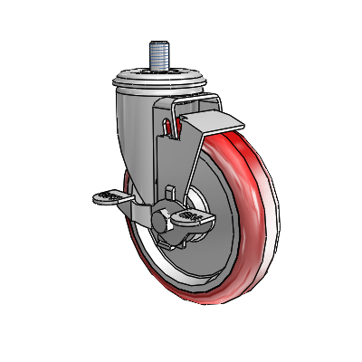 2 Series Threaded Stem Zinc Swivel Caster Caster with 5 x 1.25 Maroon on Grey Polyurethane HI-TECH Wheel and Top Lock Brake