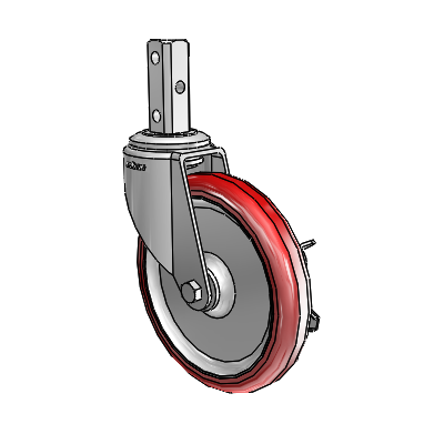 7/8" Wide Casters: Series 1 | Colson Square Stem Zinc Swivel Caster with 5 x 0.8750 Maroon on Grey Polyurethane HI-TECH Wheel and Side Lock Brake