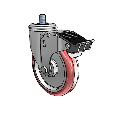 2 Series Threaded Stem Zinc Swivel Caster Caster with 5 x 1.25 Maroon on Grey Polyurethane HI-TECH Wheel and Total Lock Brake