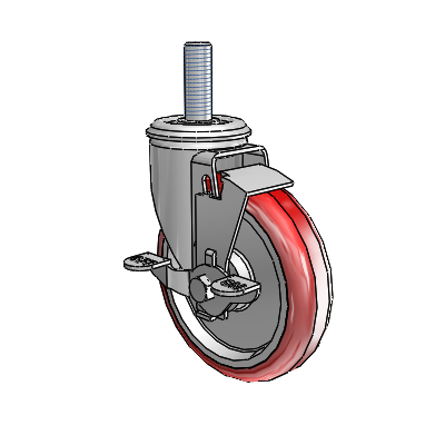 2 Series Threaded Stem Zinc Swivel Caster Caster with 5 x 1.25 Maroon on Grey Polyurethane HI-TECH Wheel and Top Lock Brake