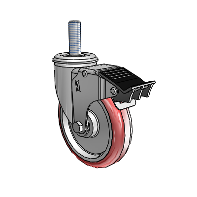 2 Series Threaded Stem Zinc Swivel Caster Caster with 5 x 1.25 Maroon on Grey Polyurethane HI-TECH Wheel and Total Lock Brake
