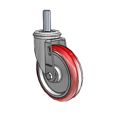Roulette pivotante à tige filetée en zinc de la série 2, équipée d'une roue HI-TECH en polyuréthane marron sur fond gris, dimensions 5 x 1,25