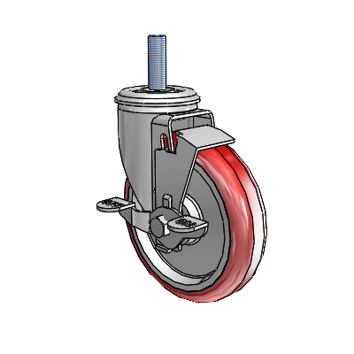 2 Series Threaded Stem Zinc Swivel Caster Caster with 5 x 1.25 Maroon on Grey Polyurethane HI-TECH Wheel and Top Lock Brake
