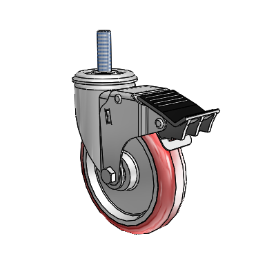 2 Series Threaded Stem Zinc Swivel Caster Caster with 5 x 1.25 Maroon on Grey Polyurethane HI-TECH Wheel and Total Lock Brake
