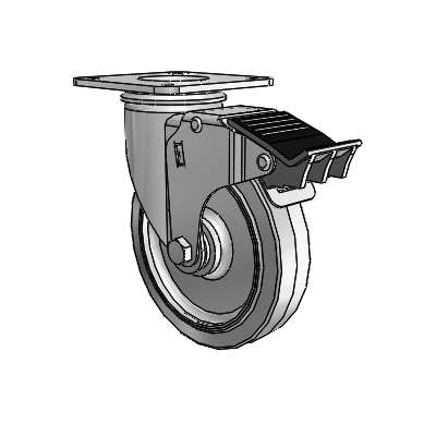 2 Series Casters Top Plate Swivel Zinc Swivel Caster with 5 x 1.25 Grey on Grey Performa Rubber (Flat) Wheel and Total Lock Brake