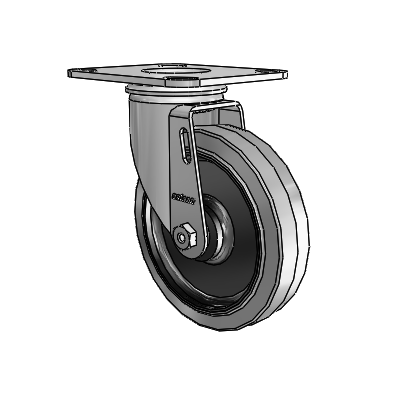 2 Series Casters Top Plate Swivel Zinc Swivel Caster with 5 x 1.25 Grey on Black Performa Rubber (Flat/Conductive) Wheel
