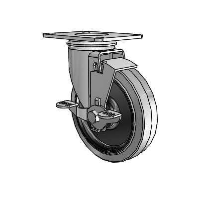 2 Series Casters Top Plate Swivel Zinc Swivel Caster with 5 x 1.25 Grey on Black Performa Rubber (Flat/Conductive) Wheel and Top Lock Brake