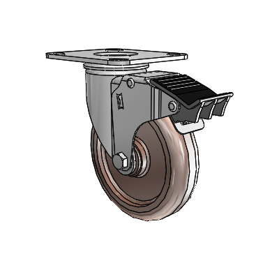 2 Series Casters Top Plate Swivel Zinc Swivel Caster with 5 x 1.25 Brown Thermo Wheel and Total Lock Brake
