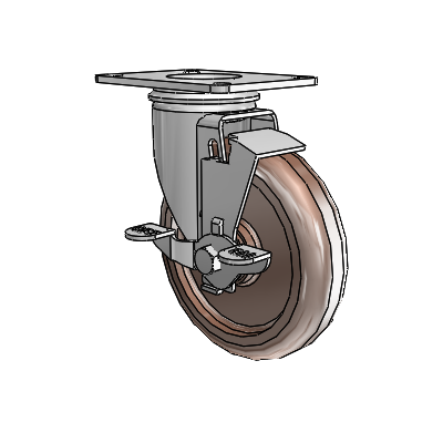 2 Series Casters Top Plate Swivel Zinc Swivel Caster with 5 x 1.25 Brown Thermo Wheel and Top Lock Brake
