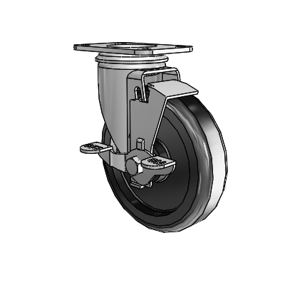 2 Series Casters Top Plate Swivel Zinc Swivel Caster with 5 x 1.25 Black Polyolefin Wheel and Top Lock Brake