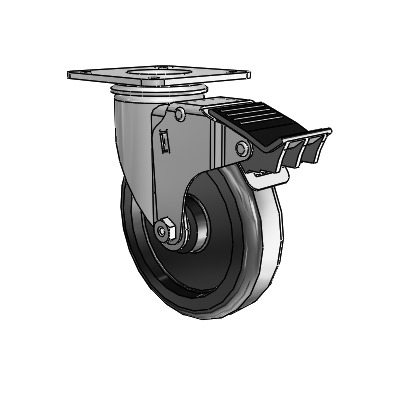 2 Series Casters Top Plate Swivel Zinc Swivel Caster with 5 x 1.25 Black Polyolefin Wheel and Total Lock Brake