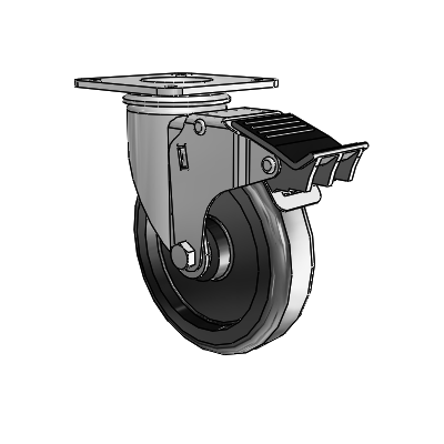 2 Series Casters Top Plate Swivel Zinc Swivel Caster with 5 x 1.25 Black Polyolefin Wheel and Total Lock Brake