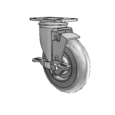 2 Series Casters Top Plate Swivel Zinc Swivel Caster with 5 x 1.3125 Grey on Grey Performa Rubber (Round) Wheel and Top Lock Brake
