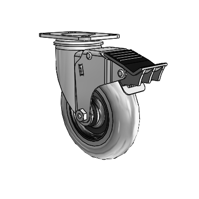 2 Series Casters Top Plate Swivel Zinc Swivel Caster with 5 x 1.3125 Grey on Black Performa Rubber (Round/Conductive) Wheel and Total Lock Brake