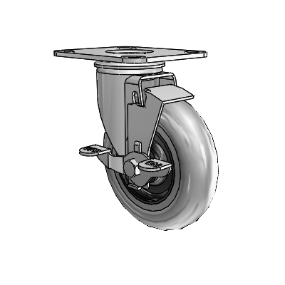 2 Series Casters Top Plate Swivel Zinc Swivel Caster with 5 x 1.3125 Grey on Black Performa Rubber (Round/Conductive) Wheel and Top Lock Brake