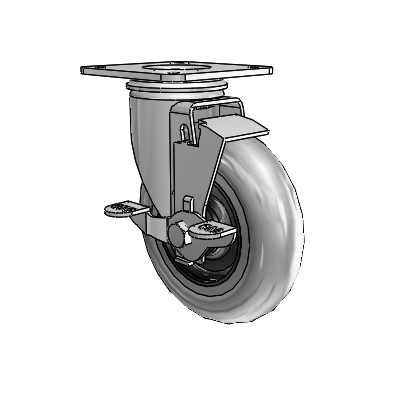 2 Series Casters Top Plate Swivel Zinc Swivel Caster with 5 x 1.3125 Grey on Black Performa Rubber (Round/Conductive) Wheel and Top Lock Brake