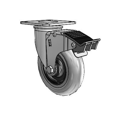 2 Series Casters Top Plate Swivel Zinc Swivel Caster with 5 x 1.3125 Grey on Black Performa Rubber (Round/Conductive) Wheel and Total Lock Brake