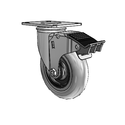 2 Series Casters Top Plate Swivel Zinc Swivel Caster with 5 x 1.3125 Grey on Black Performa Rubber (Round/Conductive) Wheel and Total Lock Brake