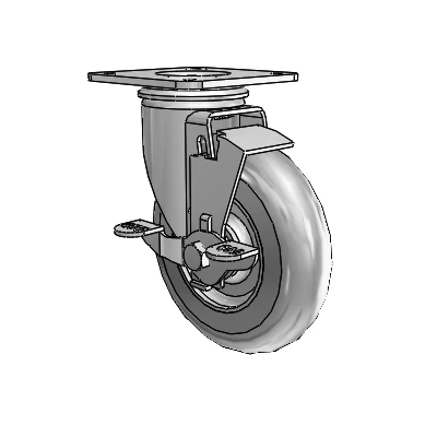 2 Series Casters Top Plate Swivel Zinc Swivel Caster with 5 x 1.3125 Grey on Grey Performa Rubber (Round) Wheel and Top Lock Brake