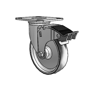 2 Series Casters Top Plate Swivel Zinc Swivel Caster with 5 x 1.25 Black on Silver ThermoTech Wheel and Total Lock Brake