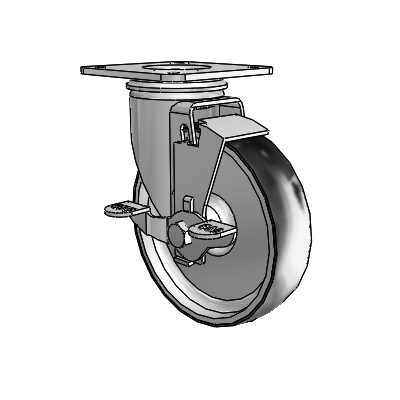 2 Series Casters Top Plate Swivel Zinc Swivel Caster with 5 x 1.25 Black on Silver ThermoTech Wheel and Top Lock Brake