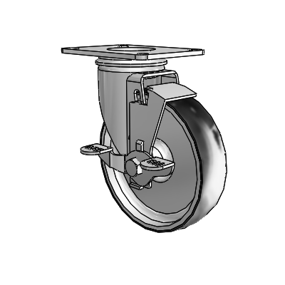 2 Series Casters Top Plate Swivel Zinc Swivel Caster with 5 x 1.25 Black on Silver ThermoTech Wheel and Top Lock Brake
