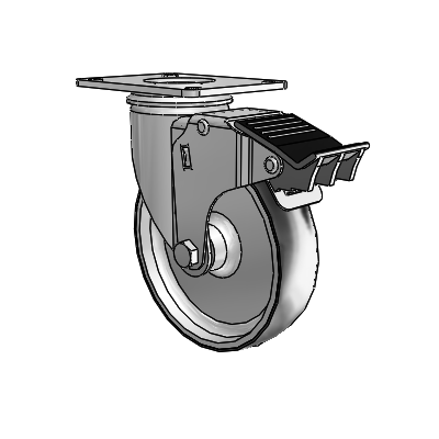 2 Series Casters Top Plate Swivel Zinc Swivel Caster with 5 x 1.25 Black on Silver ThermoTech Wheel and Total Lock Brake