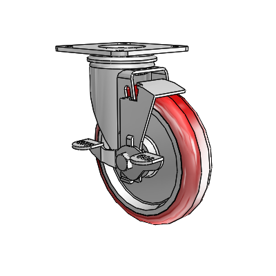 2 Series Casters Top Plate Swivel Zinc Swivel Caster with 5 x 1.25 Maroon on Grey Polyurethane HI-TECH Wheel and Top Lock Brake