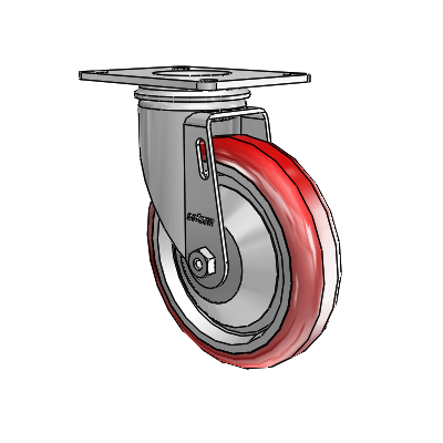 2 Series Casters Top Plate Swivel Zinc Swivel Caster with 5 x 1.25 Maroon on Grey Polyurethane HI-TECH Wheel