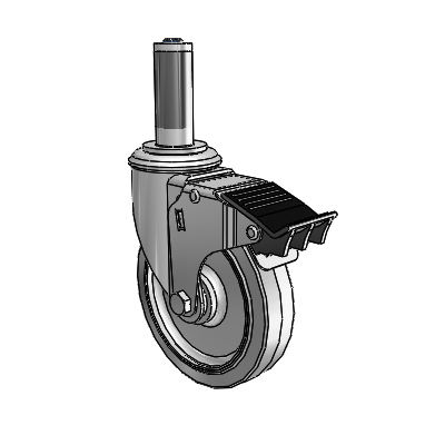 2 Series Expanding Adapter Stem Zinc Swivel Caster Caster with 5 x 1.25 Grey on Grey Performa Rubber (Flat) Wheel and Total Lock Brake