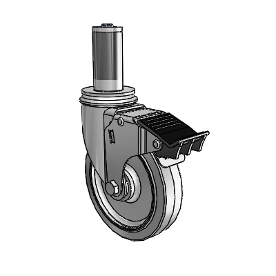 2 Series Expanding Adapter Stem Zinc Swivel Caster Caster with 5 x 1.25 Grey on Grey Performa Rubber (Flat) Wheel and Total Lock Brake