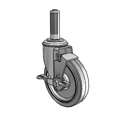 2 Series Expanding Adapter Stem Zinc Swivel Caster Caster with 5 x 1.25 Grey on Grey Performa Rubber (Flat) Wheel and Top Lock Brake