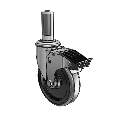 2 Series Expanding Adapter Stem Zinc Swivel Caster Caster with 5 x 1.25 Black Polyolefin Wheel and Total Lock Brake