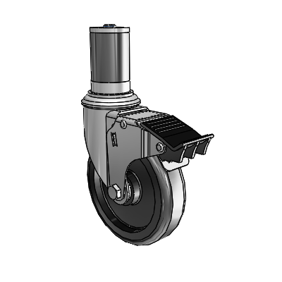 2 Series Expanding Adapter Stem Zinc Swivel Caster Caster with 5 x 1.25 Black Polyolefin Wheel and Total Lock Brake