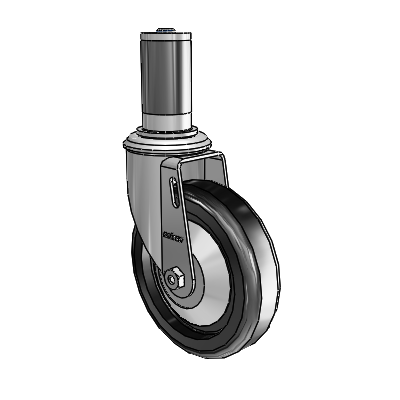 2 Series Expanding Adapter Stem Zinc Swivel Caster Caster with 5 x 1.25 Black Polyolefin Wheel